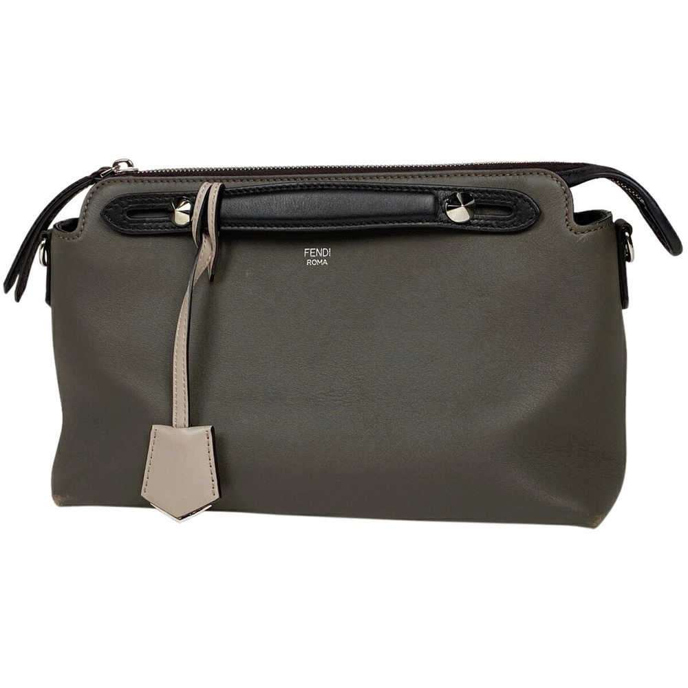 Fendi By The Way Shoulder Bag Logo Handbag Leather Gray